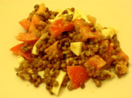 Salade aux lentilles, tomates et oeufs
