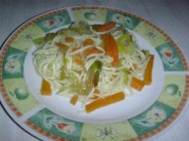 Spaghetti aux poireaux et carottes